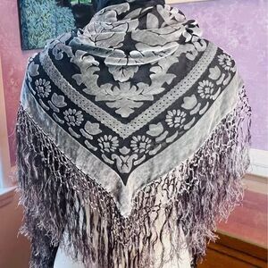 Maya Matazaro Rare Shawl Silk and Burnout Velvet Piano Shawl
